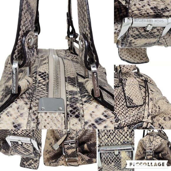 Michael Kors Heidi Dark Sans Satchel tan brown black silver snake print bag 2009 - Picture 6 of 16